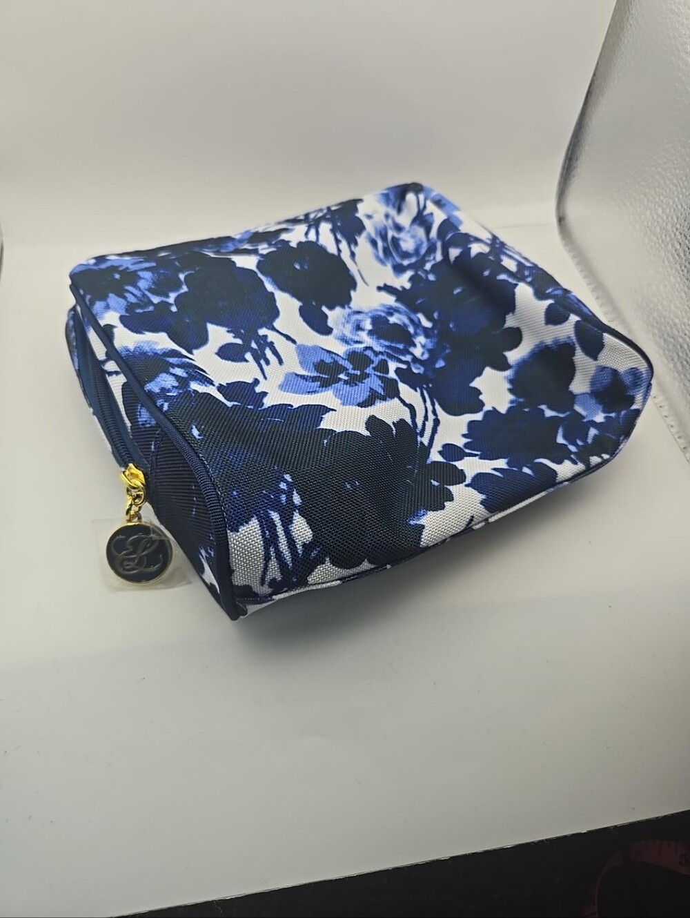 Blue White Floral Cosmetic Makeup Bag